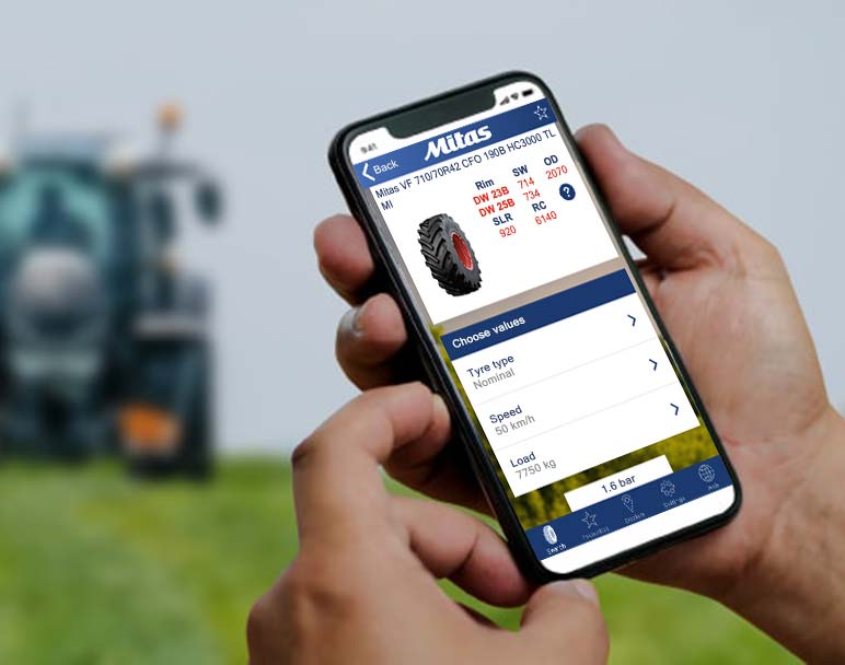 Aplicación móvil Mitas sobre la presión neumáticos para los agricultores Mitas Tires